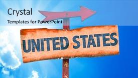  Presentation with study abroad - PPT theme featuring study abroad - united states sign with sky background and a light blue colored foreground