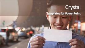  Presentation with ticket - Colorful PPT theme enhanced with study abroad - young traveler looking at ticket backdrop and a tawny brown colored foreground