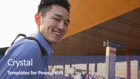  Presentation with study abroad - Cool new PPT theme with study abroad - young traveler portrait outside backdrop and a ocean colored foreground