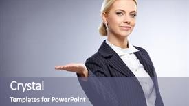  Presentation with grey - Presentation theme with study area - businesswoman presenting something on grey background and a gray colored foreground