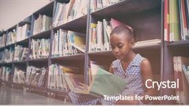 Presentation with child girl reading a book - Beautiful presentation theme featuring study area - girl reading book while sitting backdrop and a violet colored foreground