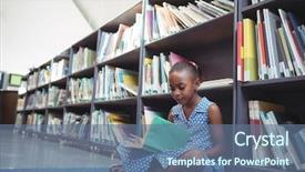  Presentation with child girl reading a book - Colorful presentation theme enhanced with study area - girl reading book while sitting backdrop and a  colored foreground