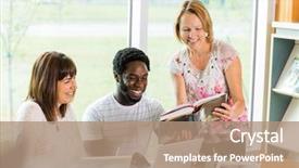  Presentation with university library - Amazing presentation theme having study area - happy mature librarian assisting university backdrop and a coral colored foreground