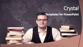  Presentation with school desk - Beautiful PPT theme featuring study area - young ambitious geography teacher backdrop and a dark gray colored foreground