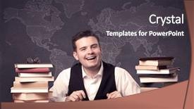  Presentation with school desk - Beautiful presentation theme featuring study area - young ambitious geography teacher backdrop and a dark gray colored foreground