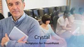  Presentation with digital university - Presentation theme consisting of study circle - digital composite of university teacher background and a light blue colored foreground