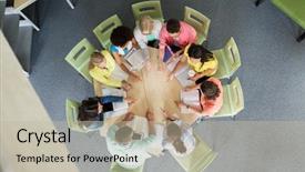  Presentation with teamwork school - Beautiful slides featuring study circle - education school teamwork gesture backdrop and a mint green colored foreground