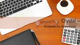  Presentation with study - Slide deck featuring study circle - office supply and laptop isolated background and a gold colored foreground