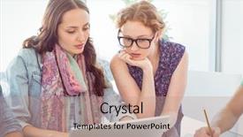  Presentation with students working in groups - Slide deck featuring study design - fashion students working background and a coral colored foreground