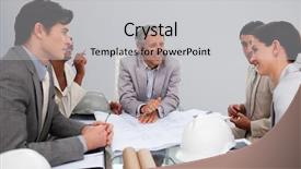  Presentation with management review meeting - Colorful PPT theme enhanced with study design - group of architects studying plans backdrop and a  colored foreground