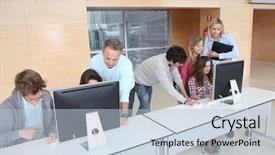  Presentation with racial group high school students - Presentation theme with study design - group of students attending training background and a light blue colored foreground