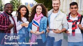 Presentation with african american college students - Colorful presentation theme enhanced with study group - happy college students in casualwear backdrop and a ocean colored foreground