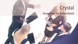  Presentation with partners - Colorful slide set enhanced with study group - image of business partners discussing backdrop and a  colored foreground