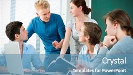  Presentation with classroom - Theme enhanced with study group - young students studying together background and a teal colored foreground