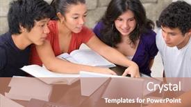  Presentation with ethnic group - Cool new presentation theme with study group of multi ethnic backdrop and a  colored foreground