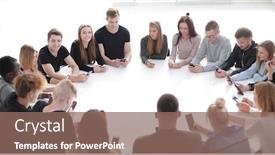  Presentation with round table - Cool new PPT layouts with study-group-of-young-people backdrop and a violet colored foreground