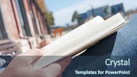  Presentation with reading - Cool new PPT theme with study habits - closeup of a young caucasian backdrop and a ocean colored foreground