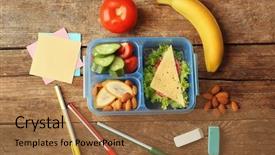  Presentation with food habits - Presentation theme with study habits - lunch box with food background and a coral colored foreground