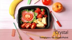  Presentation with food habits - Beautiful presentation theme featuring study habits - lunch box with food backdrop and a coral colored foreground