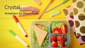  Presentation with food habits - Cool new PPT theme with study habits - lunch box with food backdrop and a yellow colored foreground