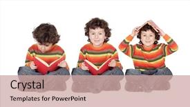  Presentation with children reading - Slide set consisting of study habits - three equal children reading background and a  colored foreground