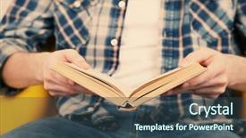  Presentation with light book - Slide deck with study habits - young man reading book close-up background and a ocean colored foreground