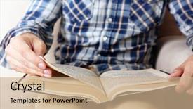  Presentation with book - Presentation design with study habits - young man reading book background and a coral colored foreground