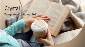  Presentation with kids reading book - PPT layouts consisting of study habits - young woman reading book close-up background and a lemonade colored foreground