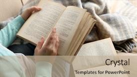  Presentation with kids reading book - Slide set consisting of study habits - young woman reading book close-up background and a coral colored foreground