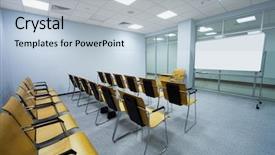  Presentation with school - Presentation theme with study hall - beautiful wooden desks background and a light blue colored foreground