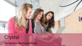  Presentation with teenage - Beautiful presentation theme featuring study hall - group of teenage girls backdrop and a  colored foreground