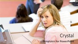  Presentation with student - Theme featuring study hall - portrait of a bored female background and a lemonade colored foreground