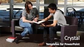  Presentation with diverse students - Theme featuring study hall - young diverse students in college background and a wine colored foreground
