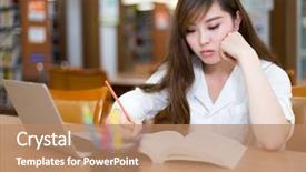  Presentation with study - Amazing presentation theme having study in library with laptop backdrop and a coral colored foreground