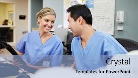  Presentation with male nurse - Audience pleasing presentation consisting of study nursing - male and female nurse working backdrop and a light blue colored foreground