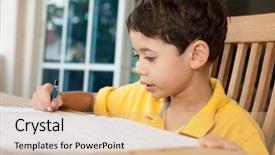  Presentation with little boy - Slides with study skills - beautiful young boy doing his background and a coral colored foreground