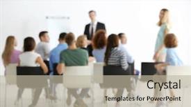  Presentation with business training - Colorful PPT theme enhanced with study skills - blurred view of people backdrop and a mint green colored foreground