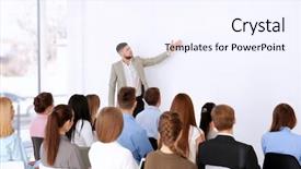  Presentation with trainer - Colorful presentation design enhanced with study skills - business trainer giving presentation backdrop and a sky blue colored foreground