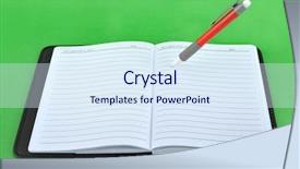  Presentation with green notebook - Presentation theme having study space - notebook and pen background and a  colored foreground