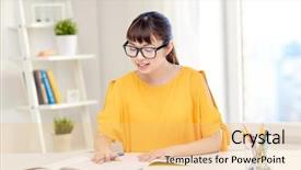  Presentation with high school - Beautiful presentation featuring study table - people education high school backdrop and a yellow colored foreground