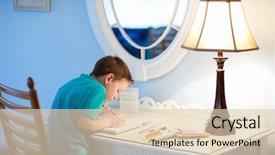  Presentation with study - Cool new presentation theme with study table - portrait of cute happy schoolkid backdrop and a lemonade colored foreground