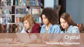  Presentation with racial group high school students - Slide set with studying at table in library background and a  colored foreground