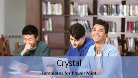  Presentation with library research - Presentation theme consisting of studying at table in library background and a light blue colored foreground