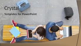  Presentation with students - Presentation theme featuring studying at the main hall background and a light gray colored foreground