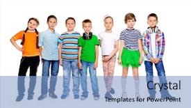  Presentation with children grow - Amazing presentation theme having studying childrens - group of happy children wearing backdrop and a light blue colored foreground