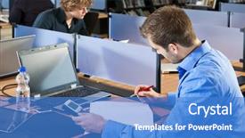  Presentation with student writing teacher - Presentation theme with studying in a public library background and a teal colored foreground