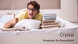  Presentation with bed - Cool new PPT layouts with studying in bed for exam backdrop and a light gray colored foreground