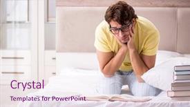  Presentation with exam - Presentation design consisting of studying in bed for exam background and a sky blue colored foreground