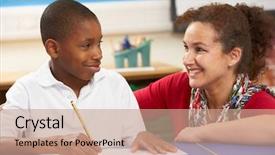  Presentation with classroom management - Slides consisting of studying in classroom with teacher background and a coral colored foreground