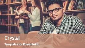  Presentation with university library - Cool new slides with studying in the university library backdrop and a coral colored foreground